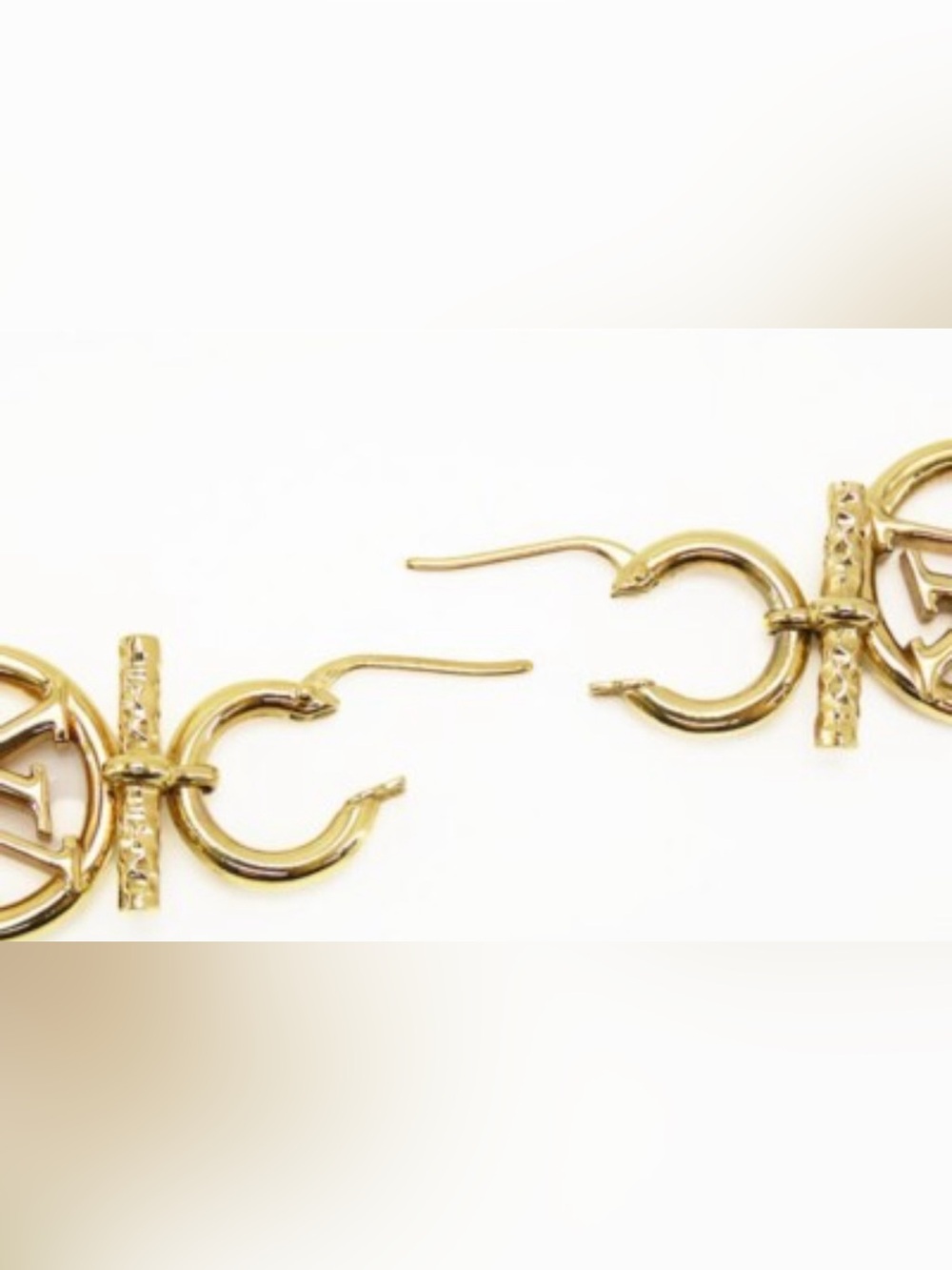 Gold LV Monogram Drop Hoop Earrings - Women Accessories - Picture 3 of 3